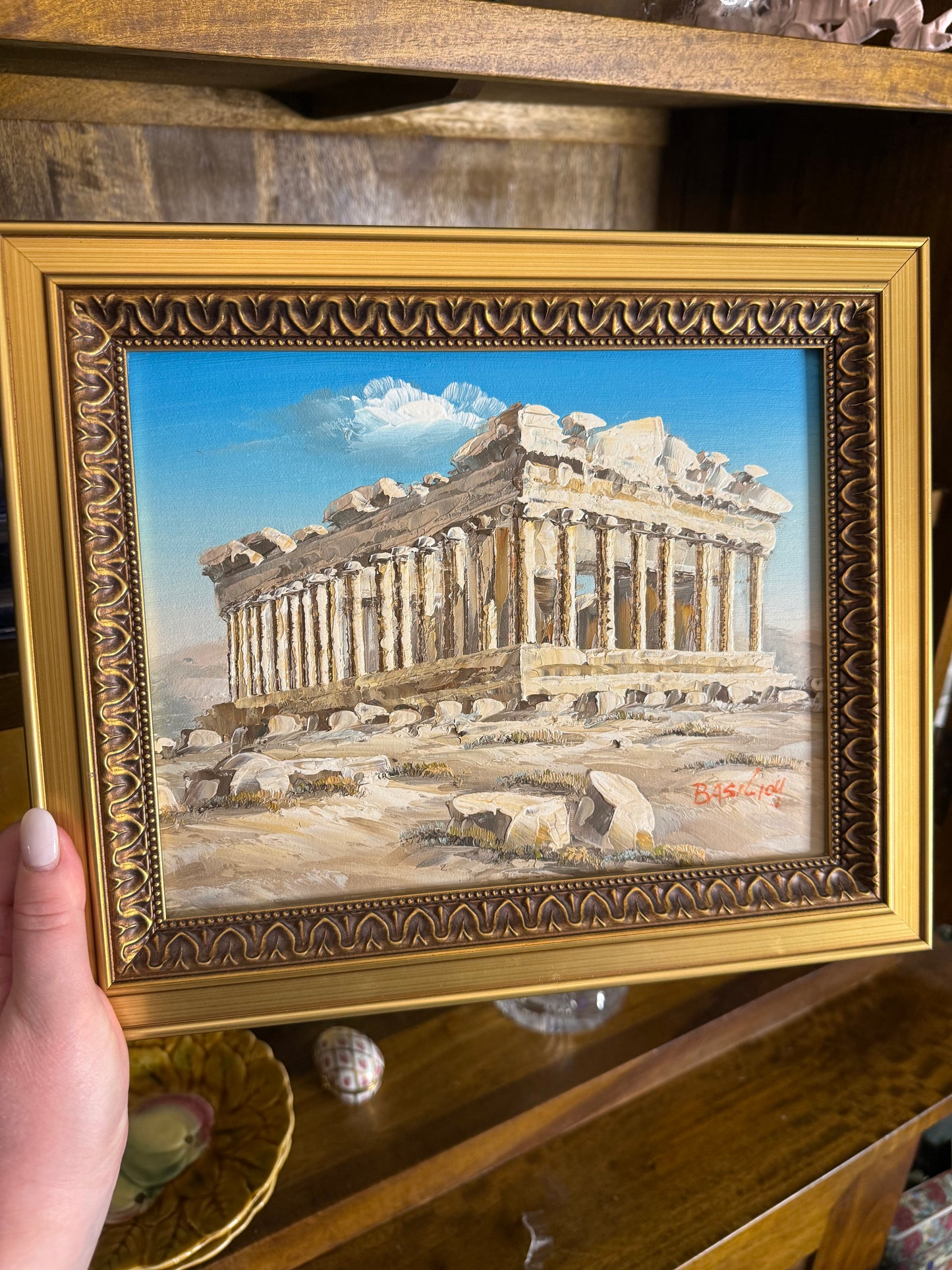 Vintage Greek Ruins Landscape Painting
