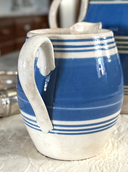 Live 09/15 Antique English Blue Banded Mocha Ware Milk Pitcher | c. 1890–1920
