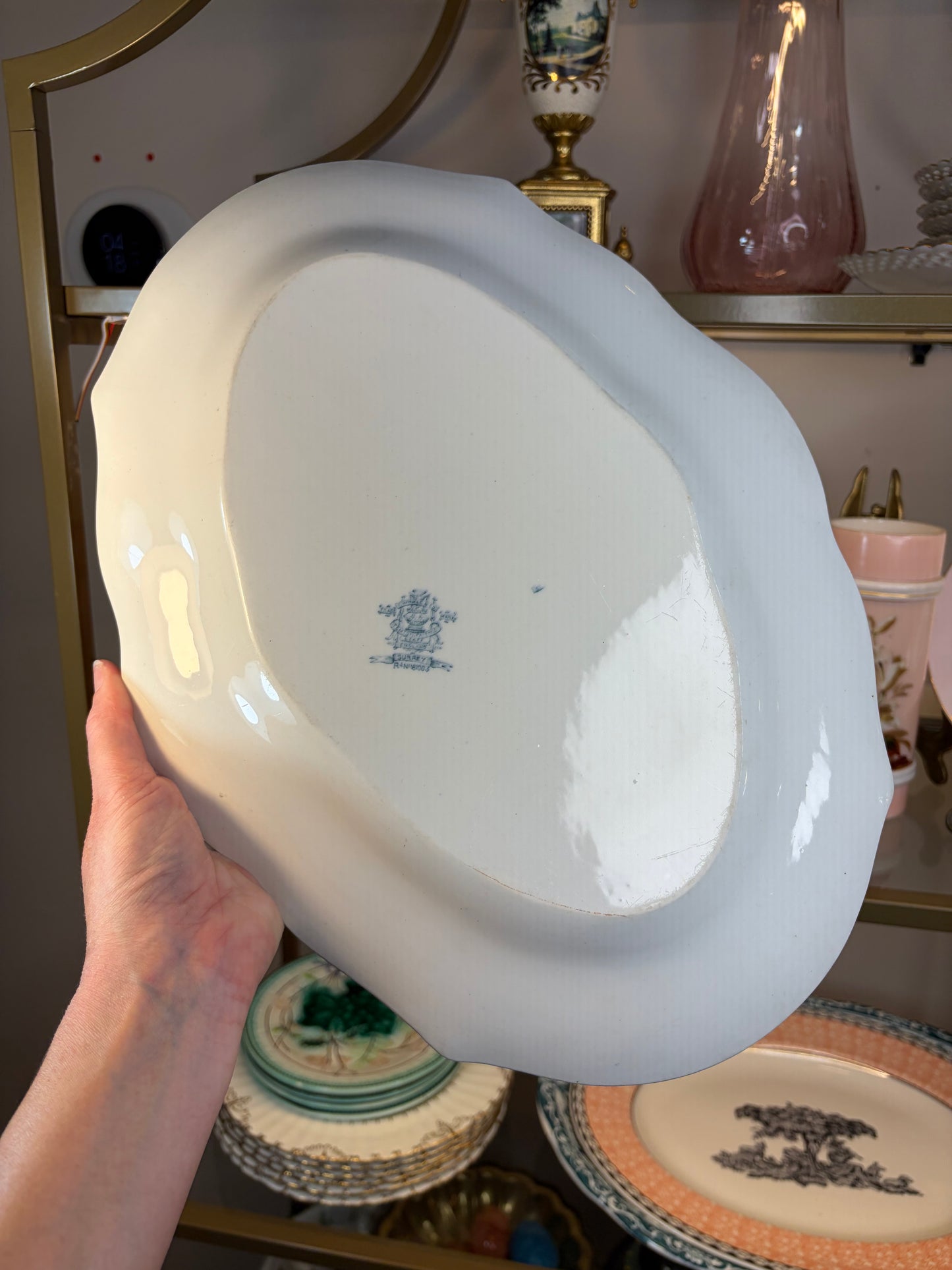 Lovely teal floral transferware platter!