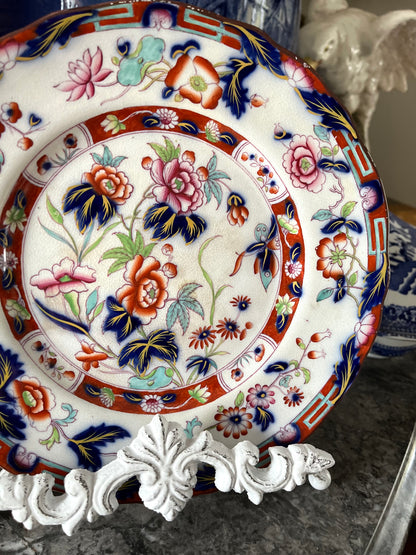 Live 08/25 Pair Of Antique English Staffordshire – Mason’s or Ashworth Bros. c.1850’s Unusual Greek Key Border