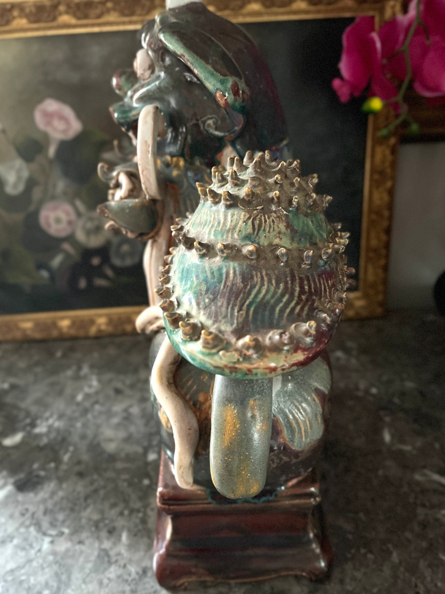 Live 7/7 Substantial Antique Chinese ShiShi Guardian Lion | Glazed Pottery Temple Figure