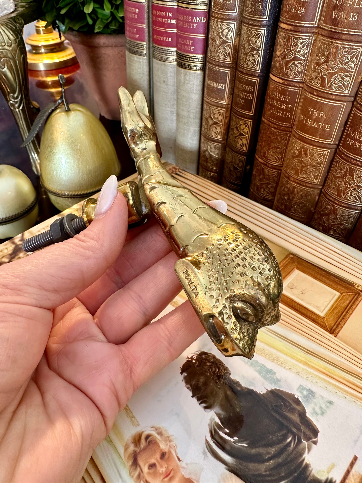 Vintage Solid Brass Dolphin Fish Italian Door Knocker