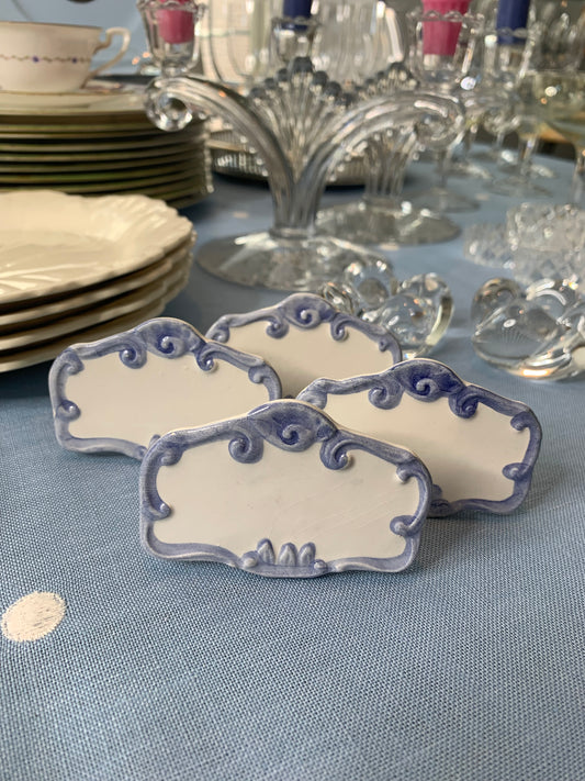 Set (4) Blue and White place card holders