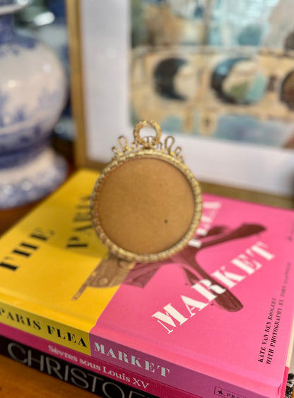 19th Century Napoleon III Gilt Bronze Round Frame, Made in France, 5"