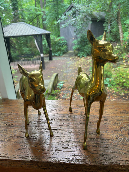 Beautiful large brass deer pair measuring 12.5” and 9.5” tall!
