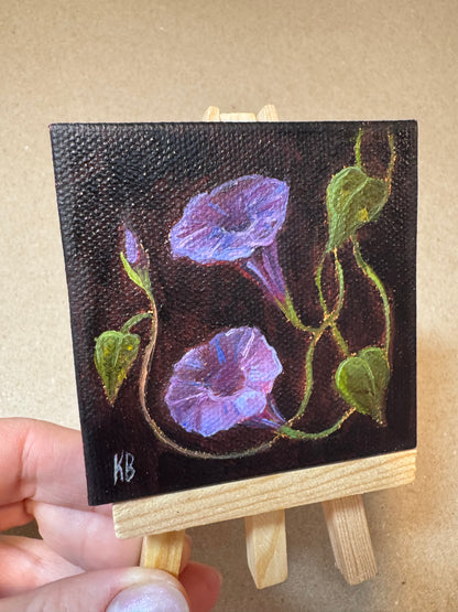 Live 06/19 mini art morning glory original oil paintings on stretched canvas 3x3”