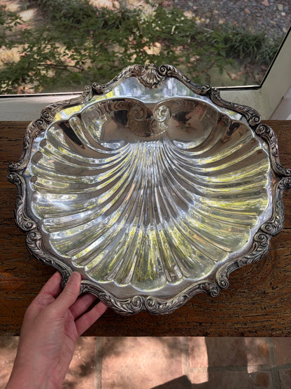 Stunning English silver extra large shell serving platter!