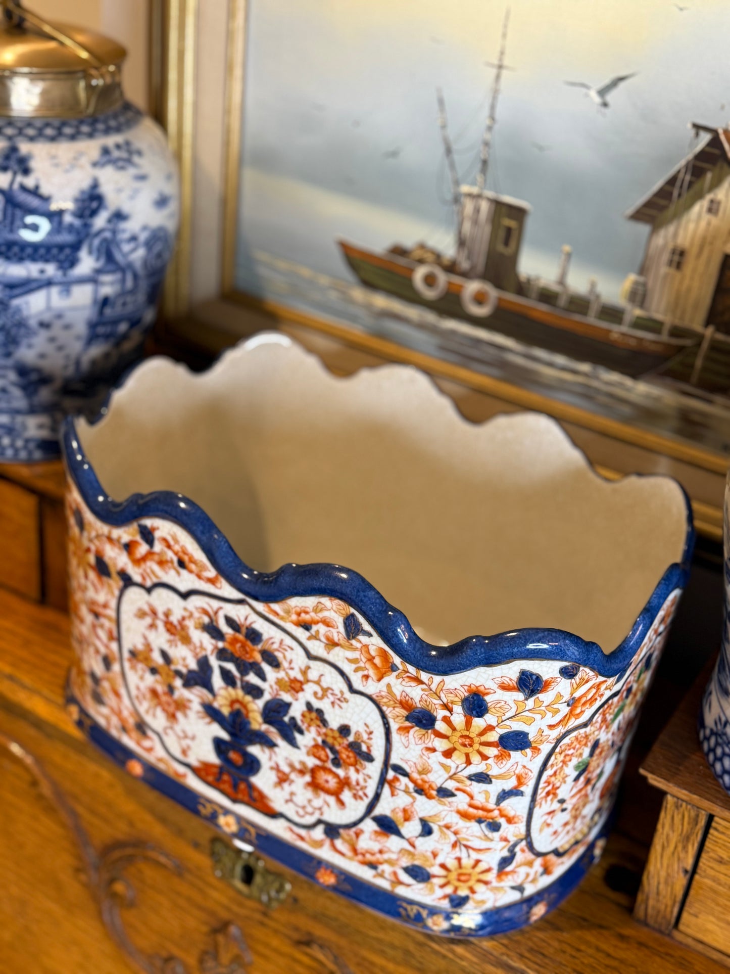 Danny’s Fine Porcelain Imari ScallopedOval Planter: 12” L x 9” W x 8” H
