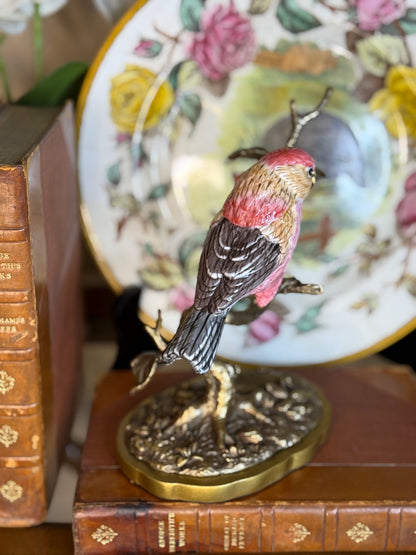 Danny's Fine Porcelain: Porcelain Purple Finch Bird Figurine with Bronze Ormolu | 7.5”