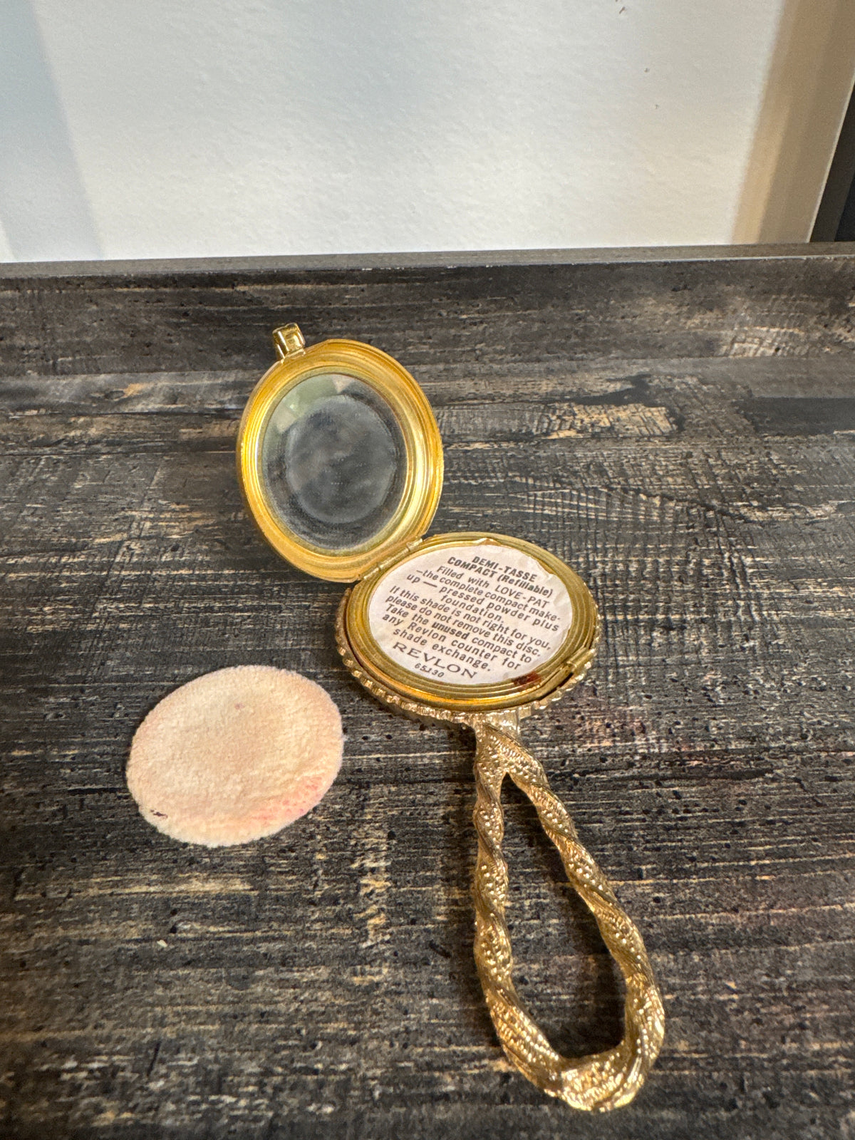 Vintage Revlon Demi-Tasse Floral Cameo Powder Compact and Hand Mirror