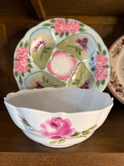 Vintage Meissen 6” Porcelain Pink Rose Bowl w/ Double Blue Sword Hallmark - Pristine!