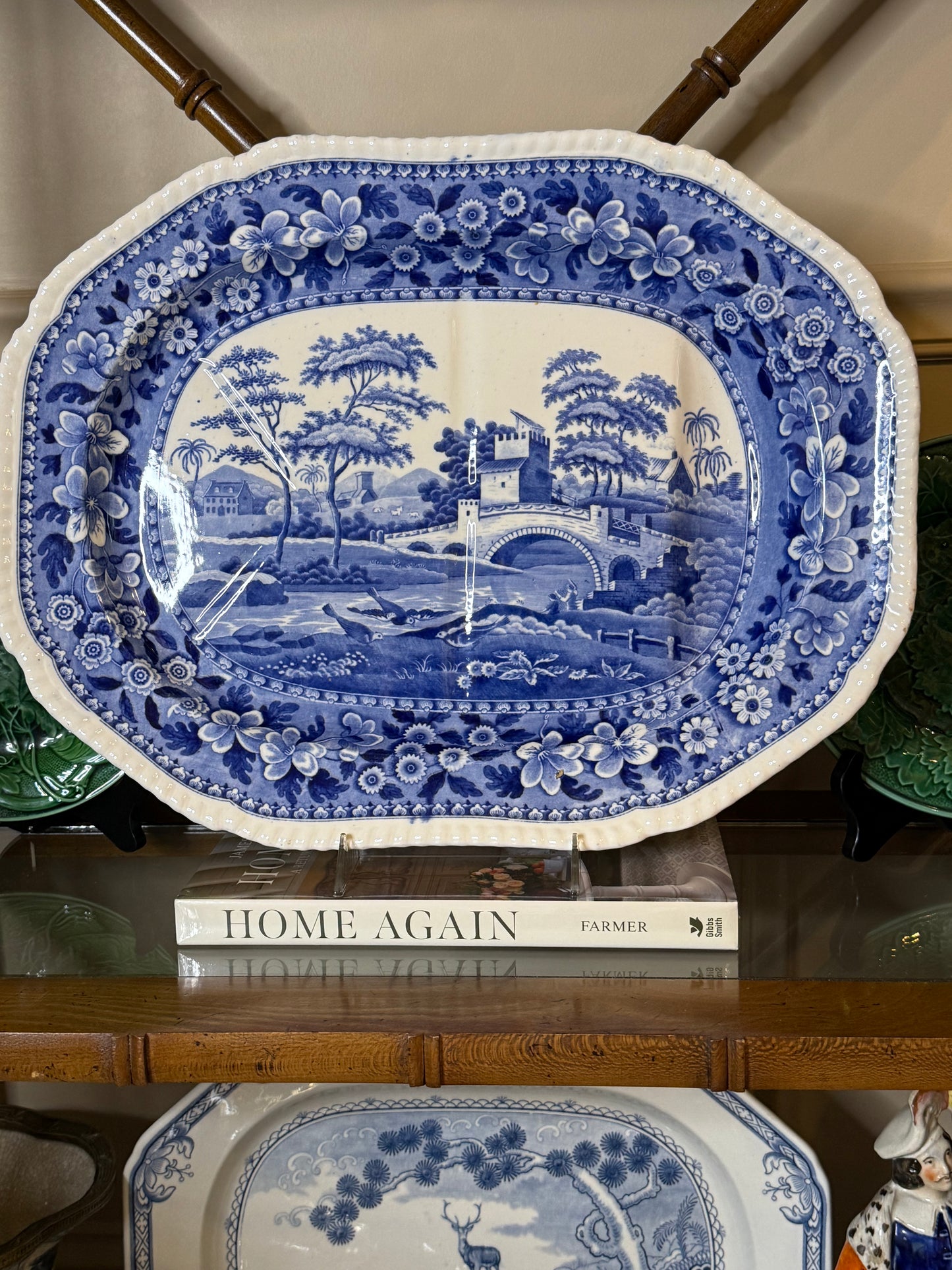 Antique Copeland Spode's Tower Welled Meat Dish | Circa 1900 | 19¼" x 15" Blue Transferware Platter | Style #DA4491