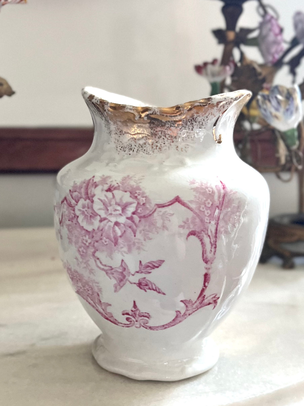 ⚜️Reserved Live 09/08 Prettiest Antique Raspberry/Pink English Transferware Vase 19th Century