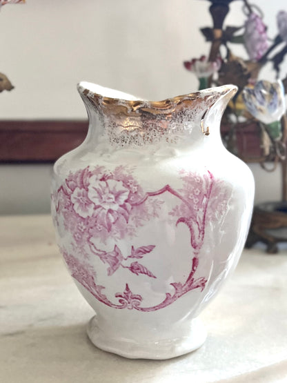 ⚜️Reserved Live 09/08 Prettiest Antique Raspberry/Pink English Transferware Vase 19th Century