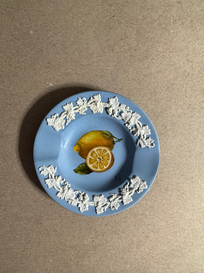 Live 06/22 Wedgwood small lavender and  white dish with painted lemon original art