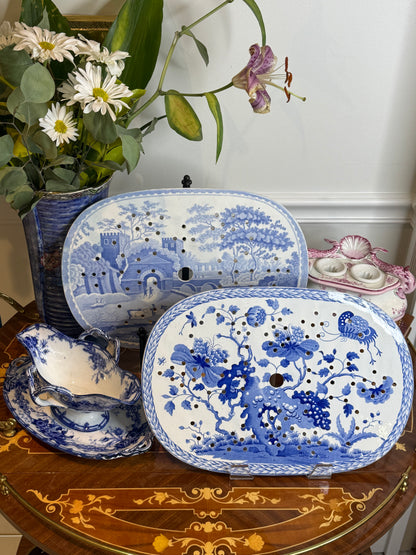 Antique Spode India Pattern Blue & White Pearlware Drainer, Circa 1820, 15” x 10” – DA4526
