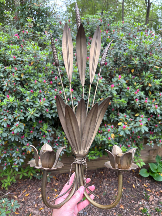 Gorgeous Single Wheat Sconce with flower shaped candleholders!