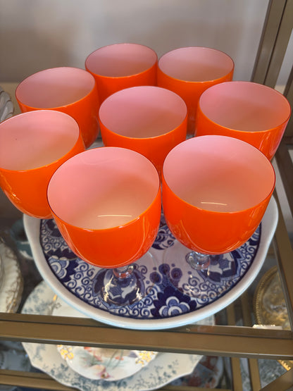 Stunning Carlo Moretti Italian orange encased white wine glasses set of 4! Two sets of 4 available; sold separately!