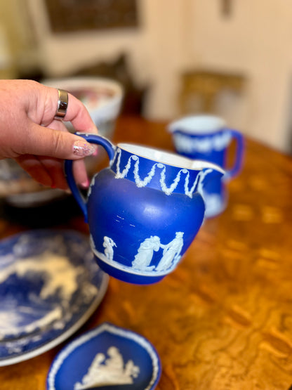 Vintage Wedgwood Cobalt Blue Jasperware Creamer / Dutch Jug c.1936