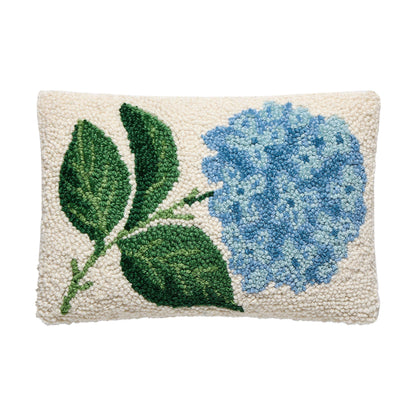 Hydrangea Wool Hooked Accent Pillow | 8" x 12" Decorative Throw Pillow