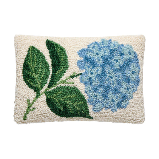Hydrangea Wool Hooked Accent Pillow | 8" x 12" Decorative Throw Pillow