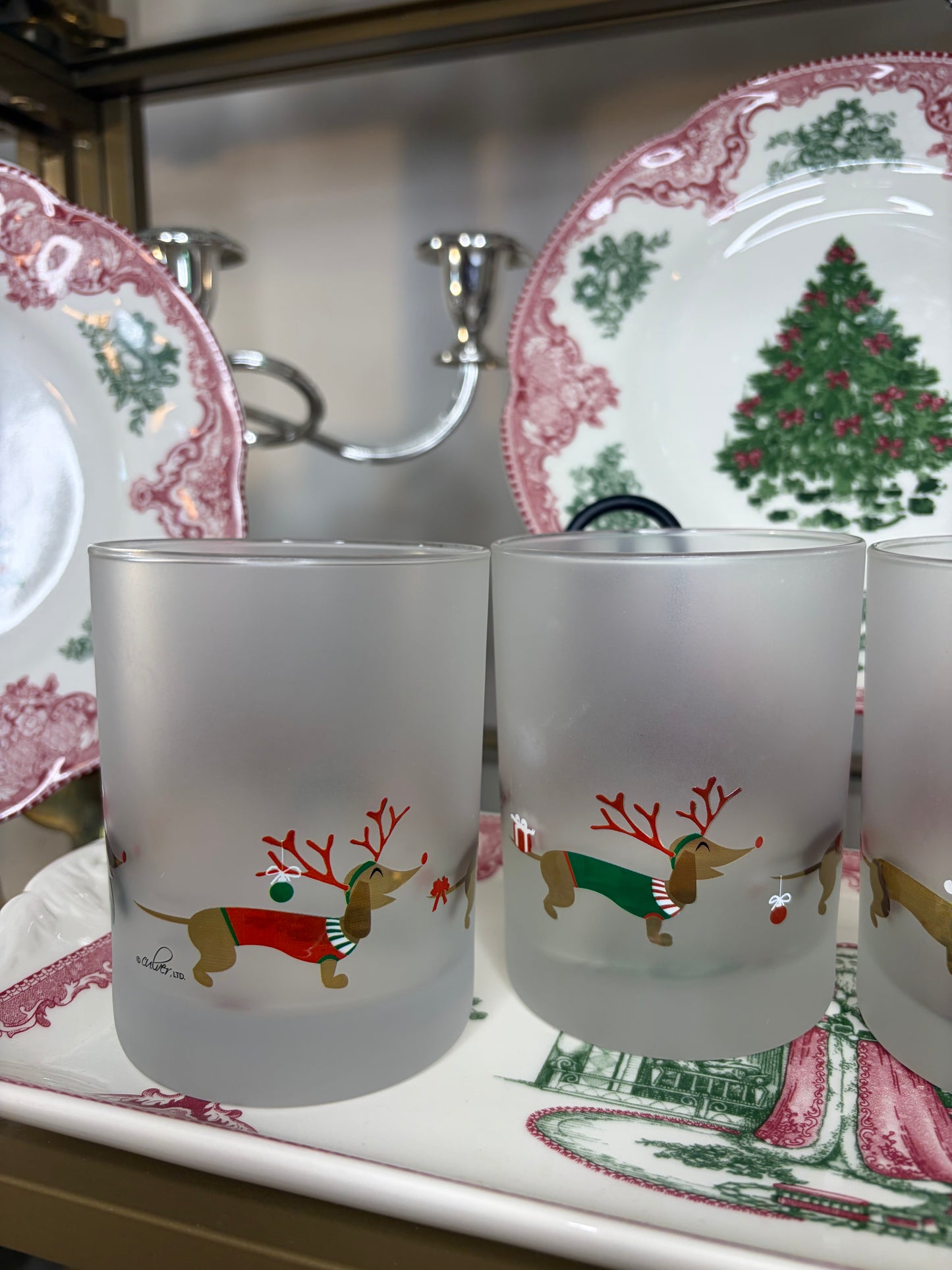 Sweetest Culver holiday Dachshund glasses set of 4!