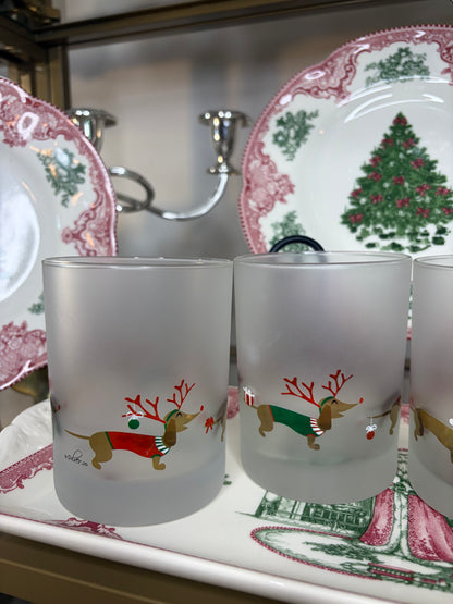 Sweetest Culver holiday Dachshund glasses set of 4!