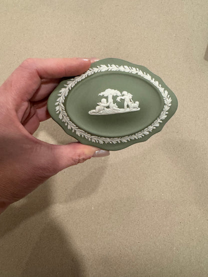 Reserved Wedgwood cherub oval trinket dish green