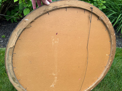 Vintage Signed Original 26” Round Oil Painting on Board