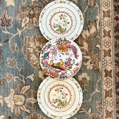 Set of  3 Antique Copeland Spode round porcelain plates 8 d "Cowslip" plus one Royal Crown Derby plate