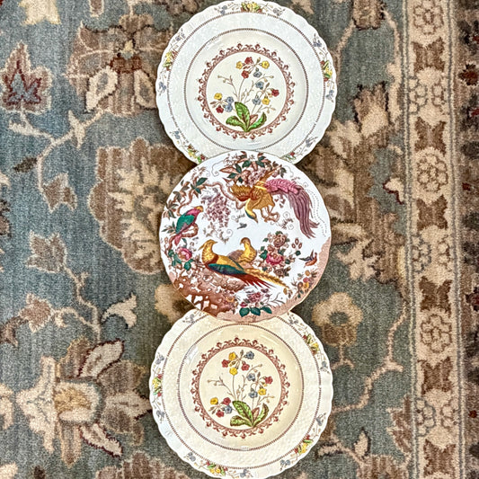 Set of  3 Antique Copeland Spode round porcelain plates 8 d "Cowslip" plus one Royal Crown Derby plate