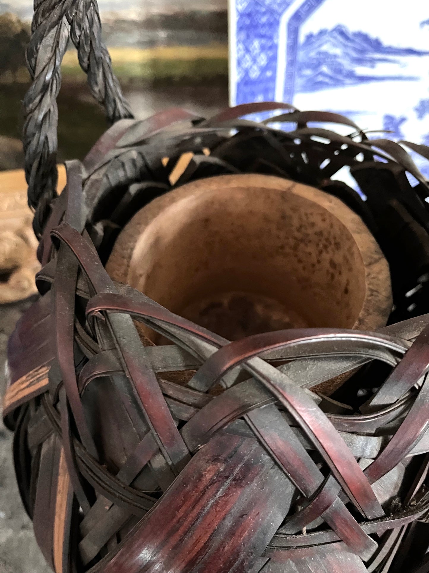 Sculptural Antique Japanese Bamboo Ikebana (Flower) Basket