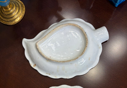 Antique Famille Rose leaf shaped dish with scalloped edges!