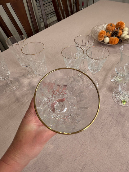 Stunning Waterford Lismore Iced Tea/Water Goblets with gold rims set of 4!