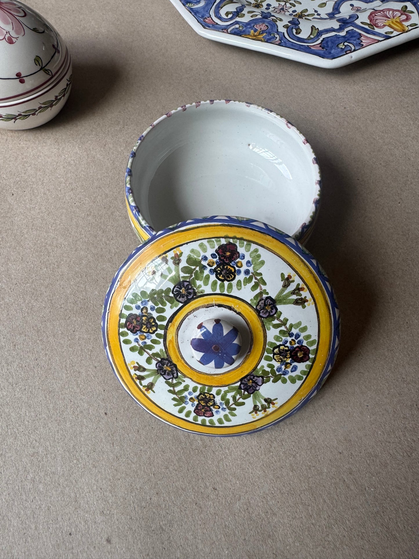 Hand-Painted Portuguese Lidded Sugar Bowl | F.F. Marques Celeste