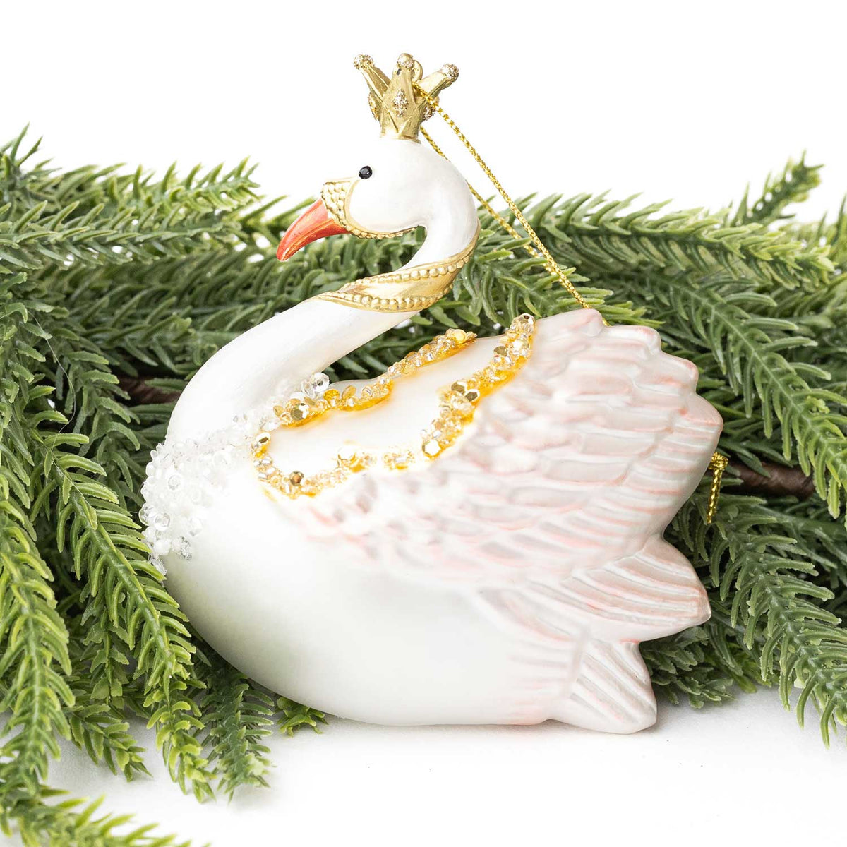Blush Pink Swan Glass Christmas Ornament