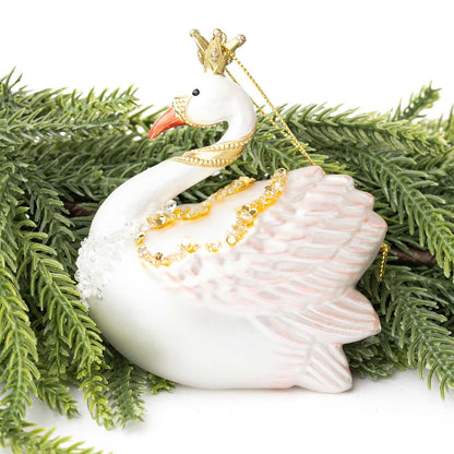 Blush Pink Swan Glass Christmas Ornament