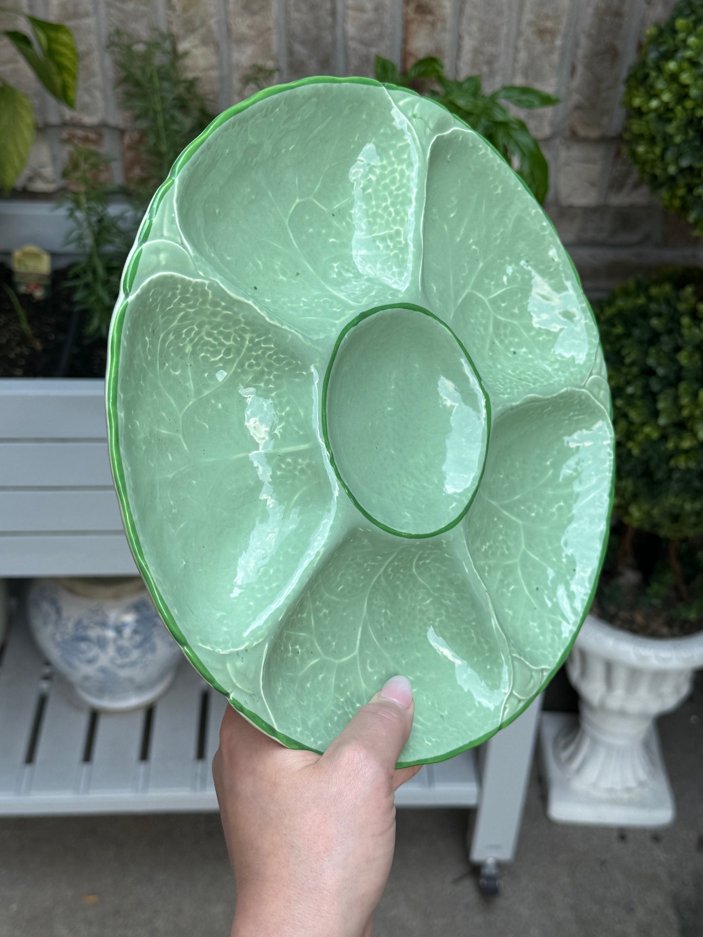 Rare Minton Majolica Green Cabbage 5-Sectional Serving Dish | 10.5” – No Chips or Cracks