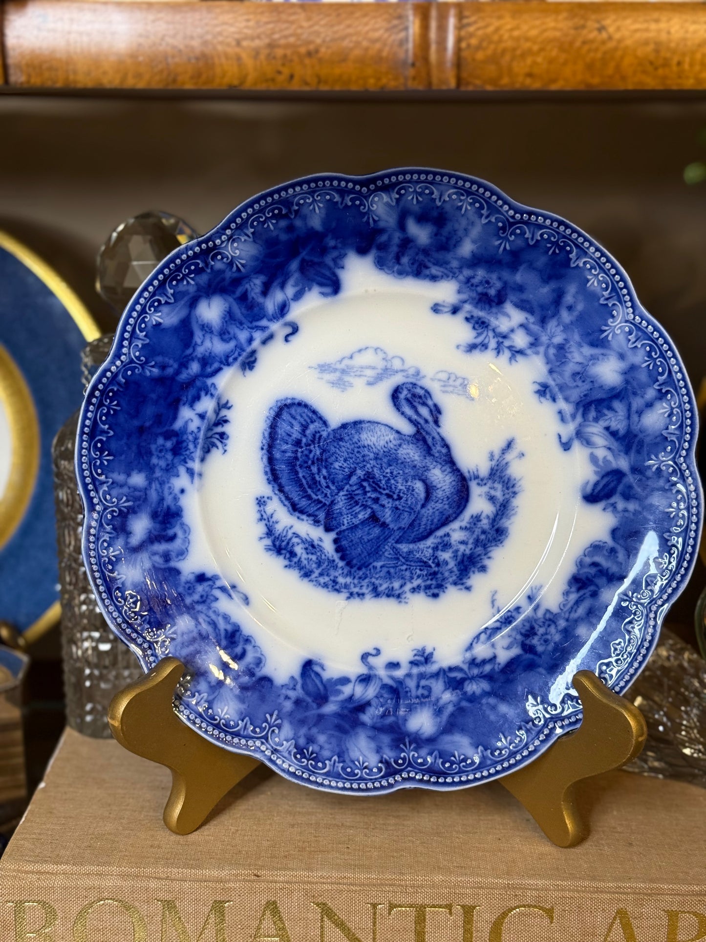 Antique Wedgwood Clytie Turkey Flow Blue Transferware Plate | 10” | English C. 1890