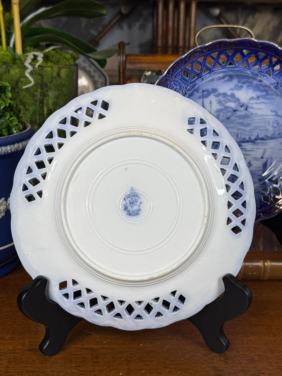 Antique Set of 3 Empire Porcelain Co. Pierced Blue & White City View Plates | Circa 1896–1912 | 9" Diameter #DA4516