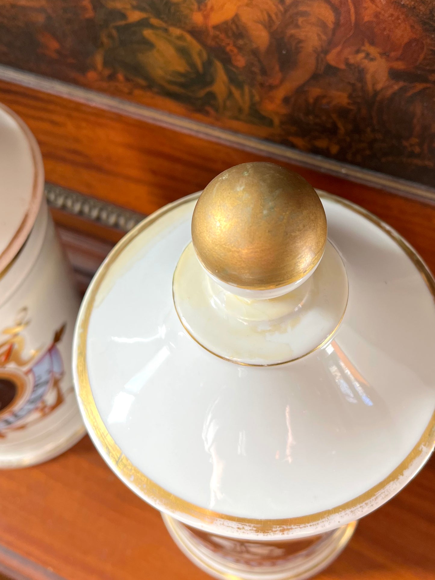 Pair of Antique French Porcelain Apothecary Jars with Portrait Medallions