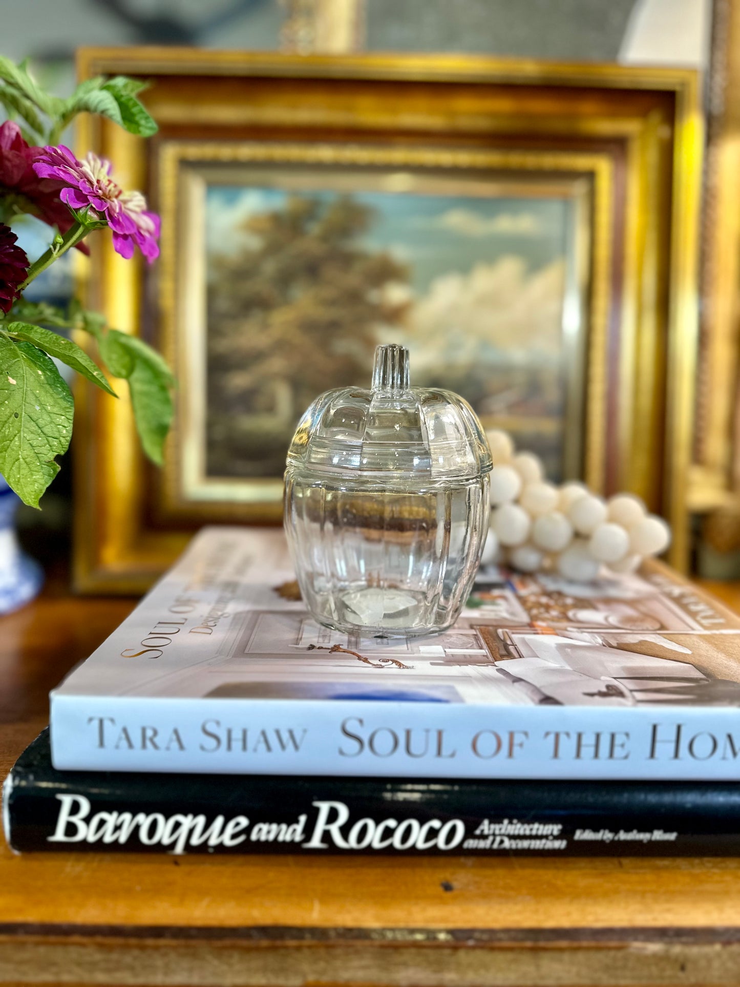 Small Clear Glass Pumpkin Candy Treat Jar w/lid, 5.5"