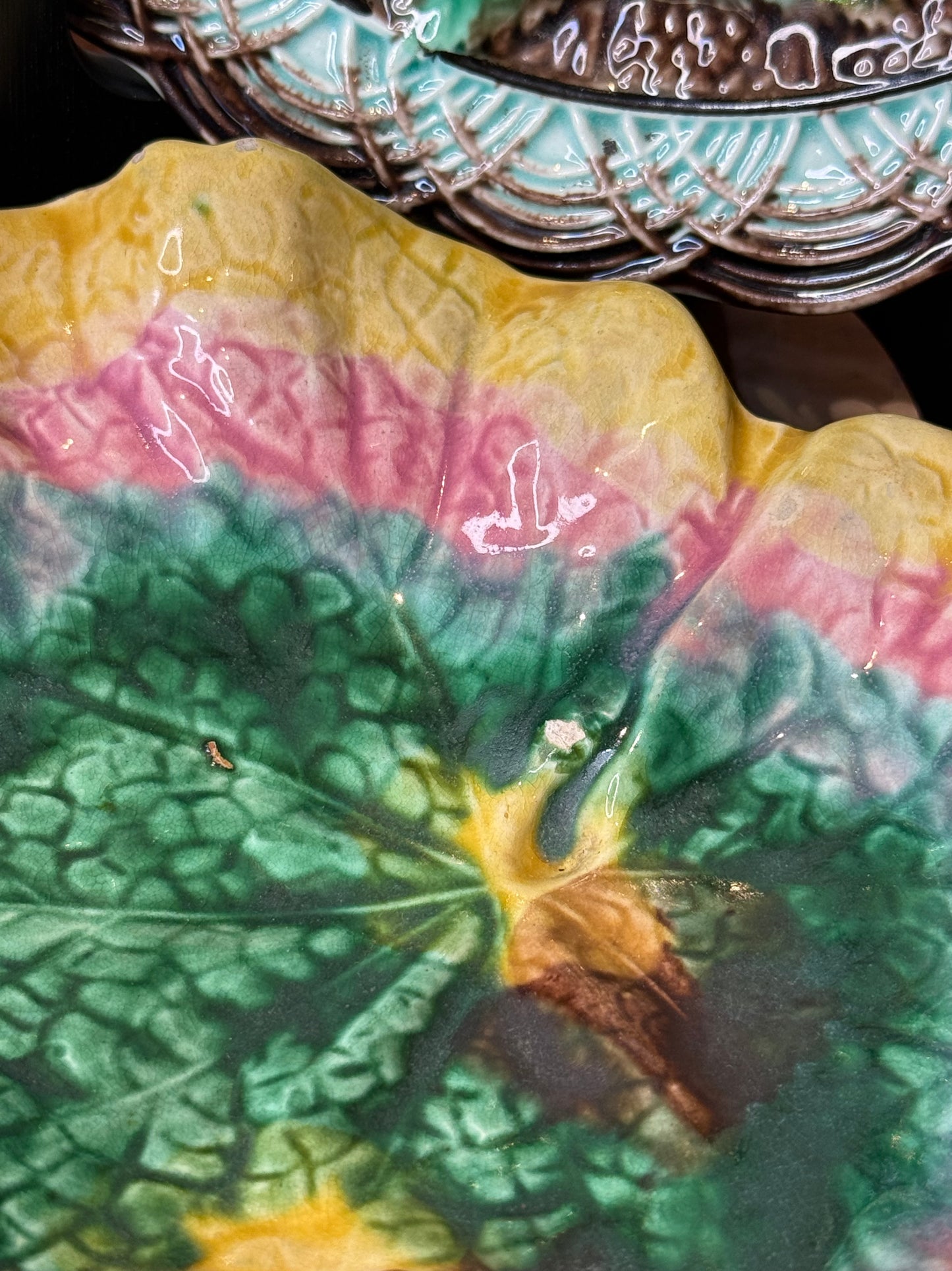 Antique Griffin, Smith & Hill (GSH) Majolica Begonia Leaf Dish | 9” | American Art Pottery