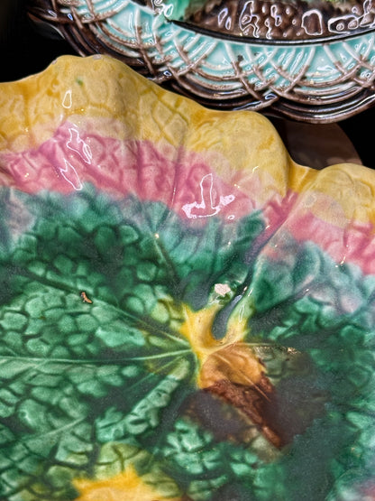 Antique Griffin, Smith & Hill (GSH) Majolica Begonia Leaf Dish | 9” | American Art Pottery