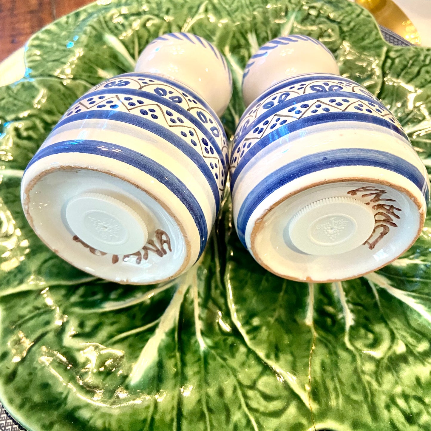 Vintage large salt & pepper Blue & White Ceramic Shaker Set,