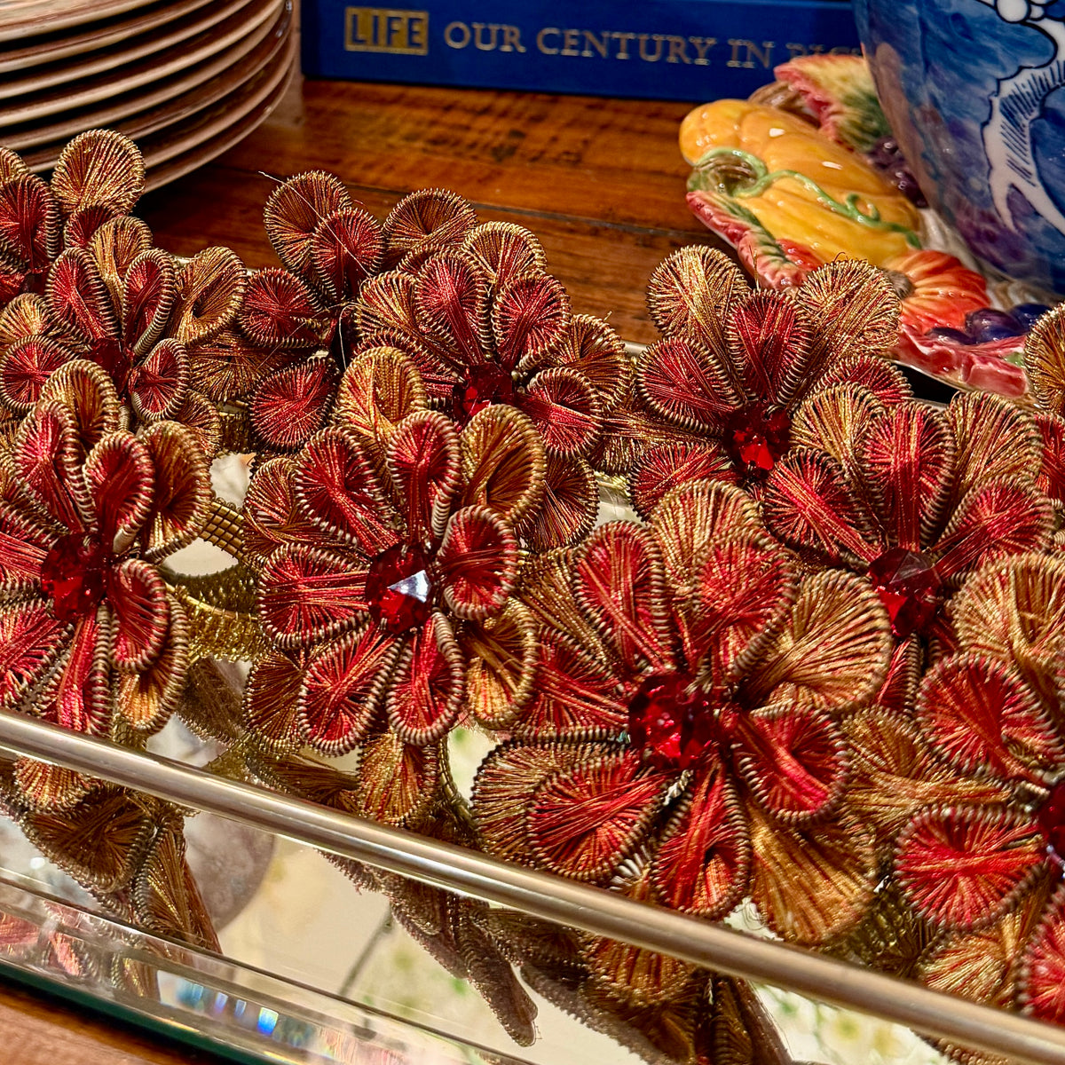 Set of 6 autumn beaded  flower napkin ring holders (2 sets