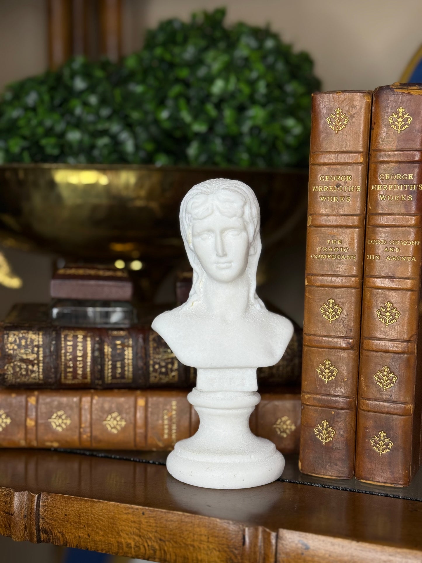 Vintage Italian Classical Marble-Style Bust Sculpture on Pedestal – 6”
