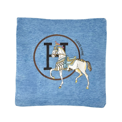 Luxury Equestrian “H” Square Horse Pillow W/ Down Insert – Blue, 18x18”