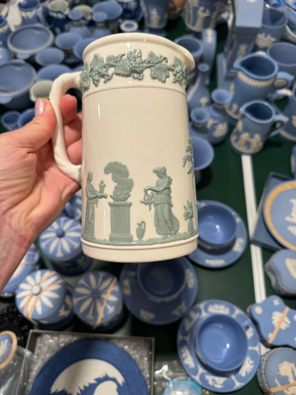 White and green Wedgwood pitcher 6.5” tall
