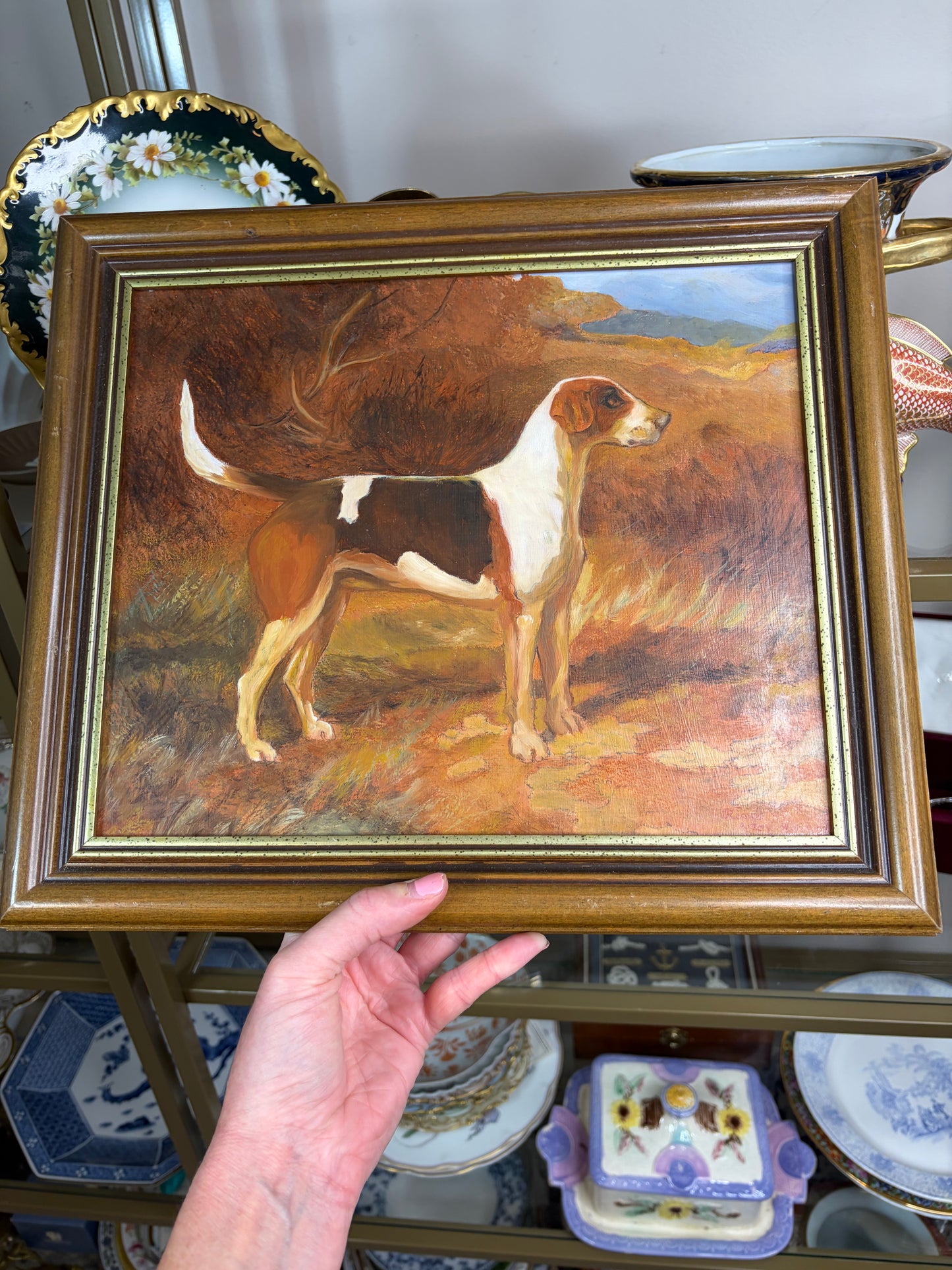 Sweetest reproduction dog painting on board! Signed!